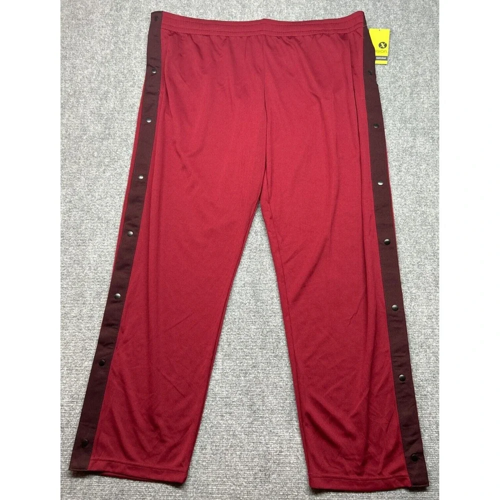 Xersion Sweatpants Mens 2XL Red Burgunday Side Snap Button Polyester Pull On New
